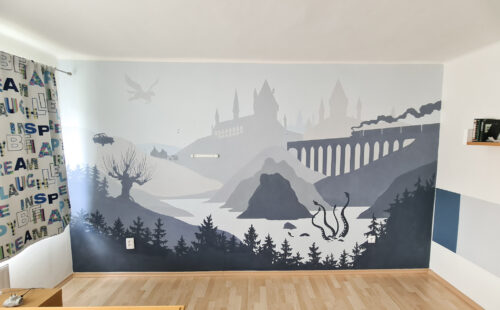 malba na zeď Malba na zdi jako okno do světa Harryho Pottera.